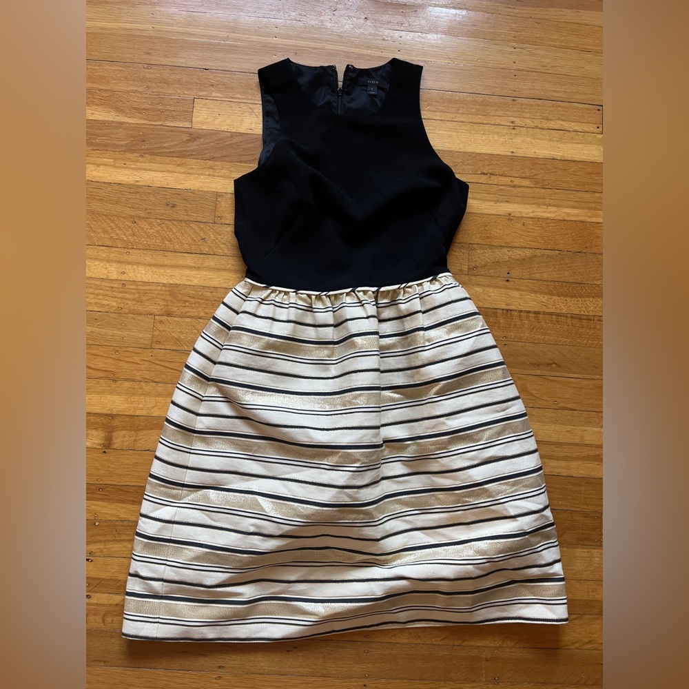 J. Crew party dress gold stripe black sleeveless short poof skirt 2 cream